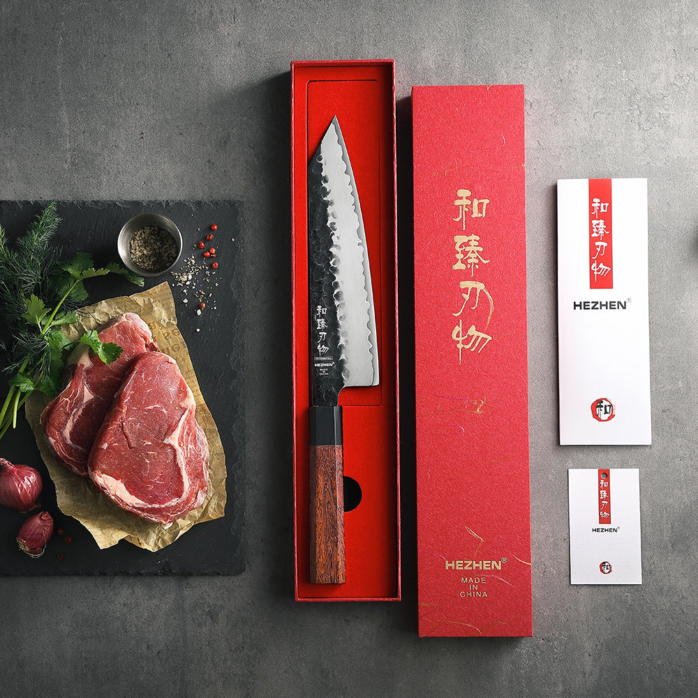HEZHEN PM8S - 8.5" Kiritsuke & 5.5" Utility & 1K/5K Whetstone bundle
