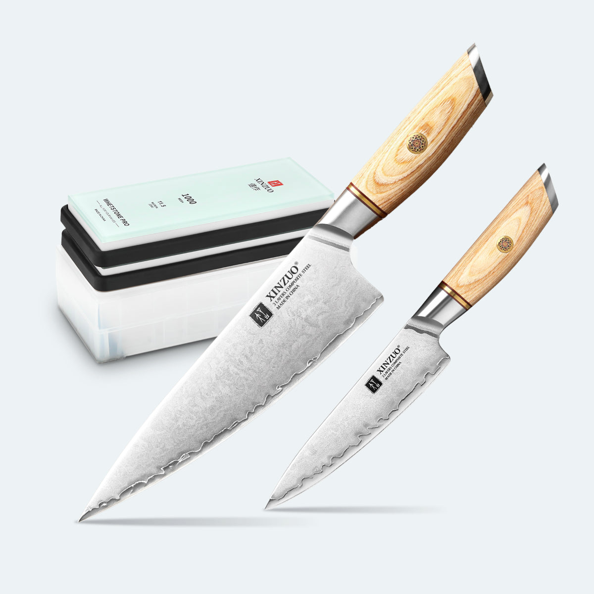 XINZUO B37S - 8.5" Chef & 5" Utility & 1K/5K Whetstone bundle