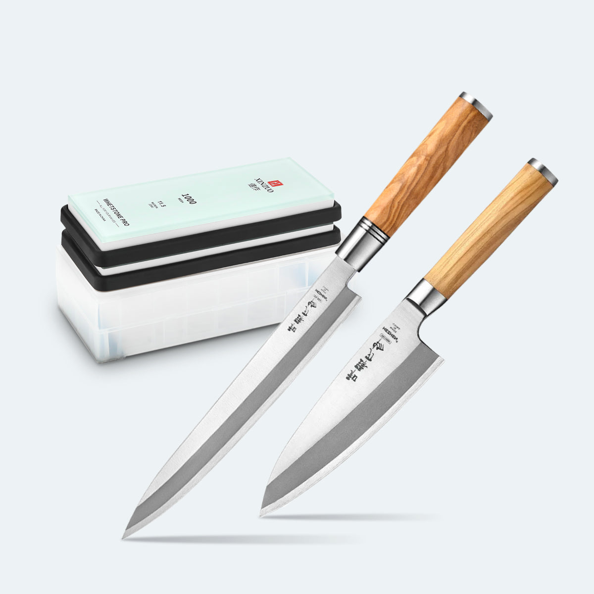 HEZHEN SO - 7" Deba & 240mm Yanagiba & 1K/5K Whetstone Bundle