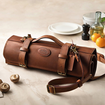 HEZHEN - Leather chef knife roll bag with Shoulder Strap