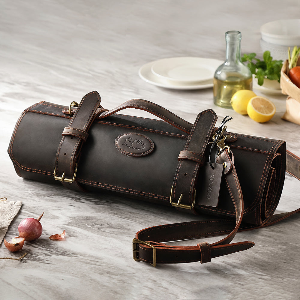 XINZUO - Leather chef knife roll bag with Shoulder Strap