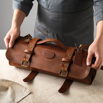 HEZHEN - Leather chef knife roll bag with Shoulder Strap