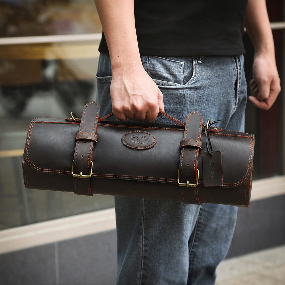 XINZUO - Leather chef knife roll bag with Shoulder Strap