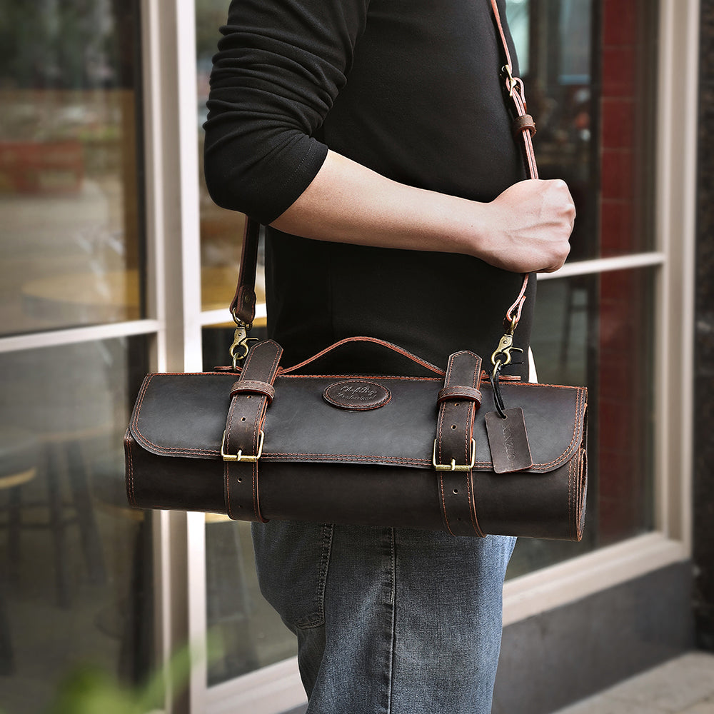 XINZUO - Leather chef knife roll bag with Shoulder Strap