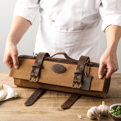 HEZHEN - Chef knife roll bag with Shoulder Strap - Mocca