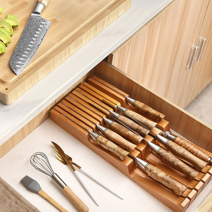 HEZHEN 11 Slots cherry wood drawer knife organizer