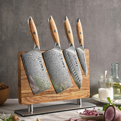 HEZHEN Double-Sided Magnetic Knife Holder - Acacia Wood