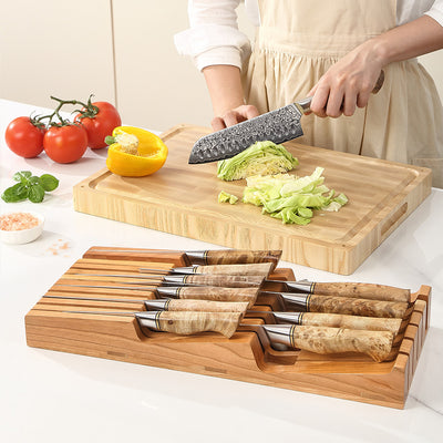 HEZHEN 11 Slots cherry wood drawer knife organizer