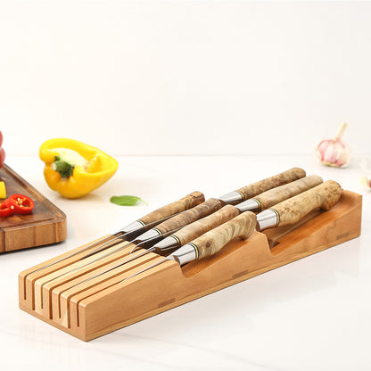 HEZHEN 7 Slots cherry wood drawer knife organizer