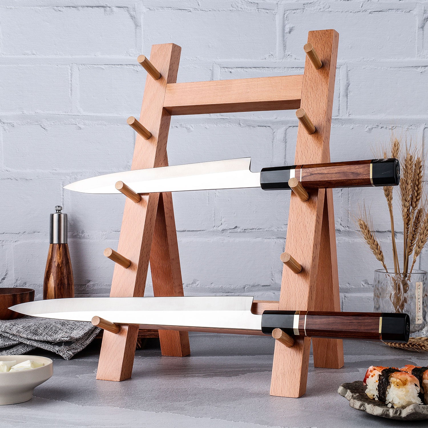 Japanese 5-Slot Knife Stand – Beech Wood