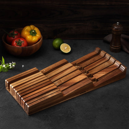 XINZUO 11 Slots acacia wood drawer knife organizer