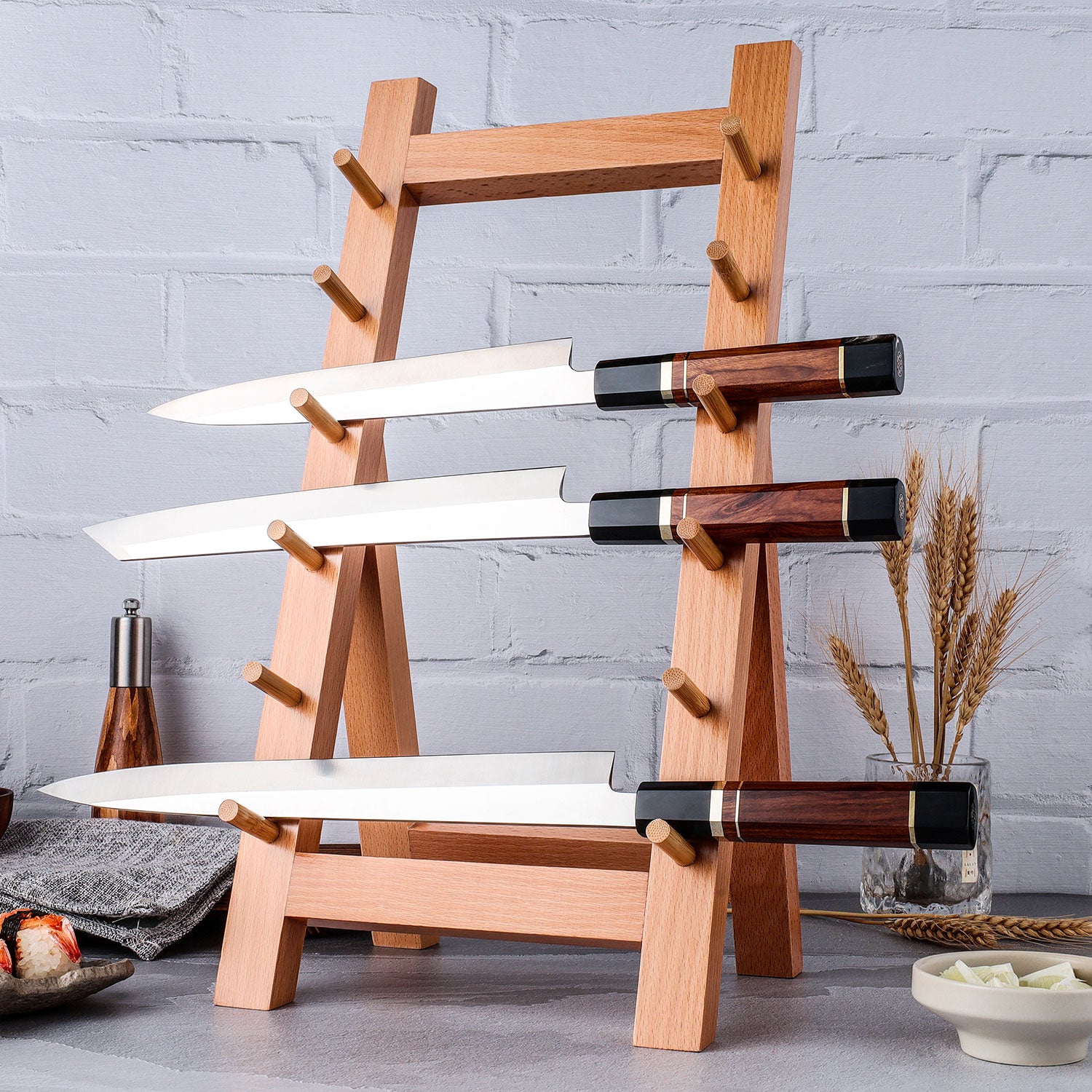 Japanese 6-Slot Knife Stand – Beech Wood