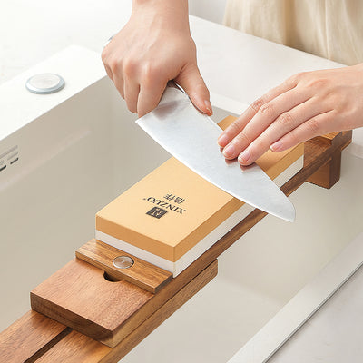 XINZUO Adjustable Whetstone Holder – Non-Slip Acacia Wood Sharpening Stone Base