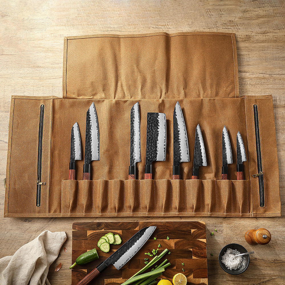 HEZHEN - Chef knife roll bag with Shoulder Strap - Mocca