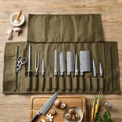 HEZHEN - Chef knife roll bag with Shoulder Strap - Green