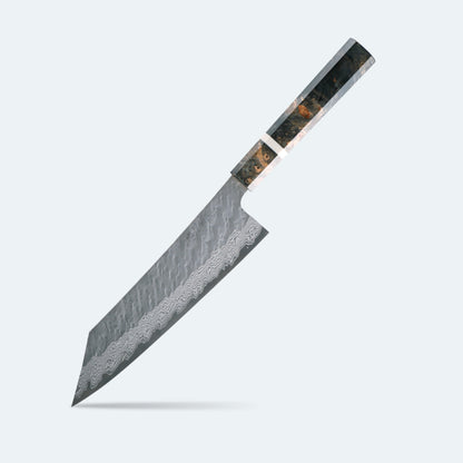 Nigara Hamono Migaki Tsuchime Damascus VG10 - Kiritsuke 210mm Maple burl handle