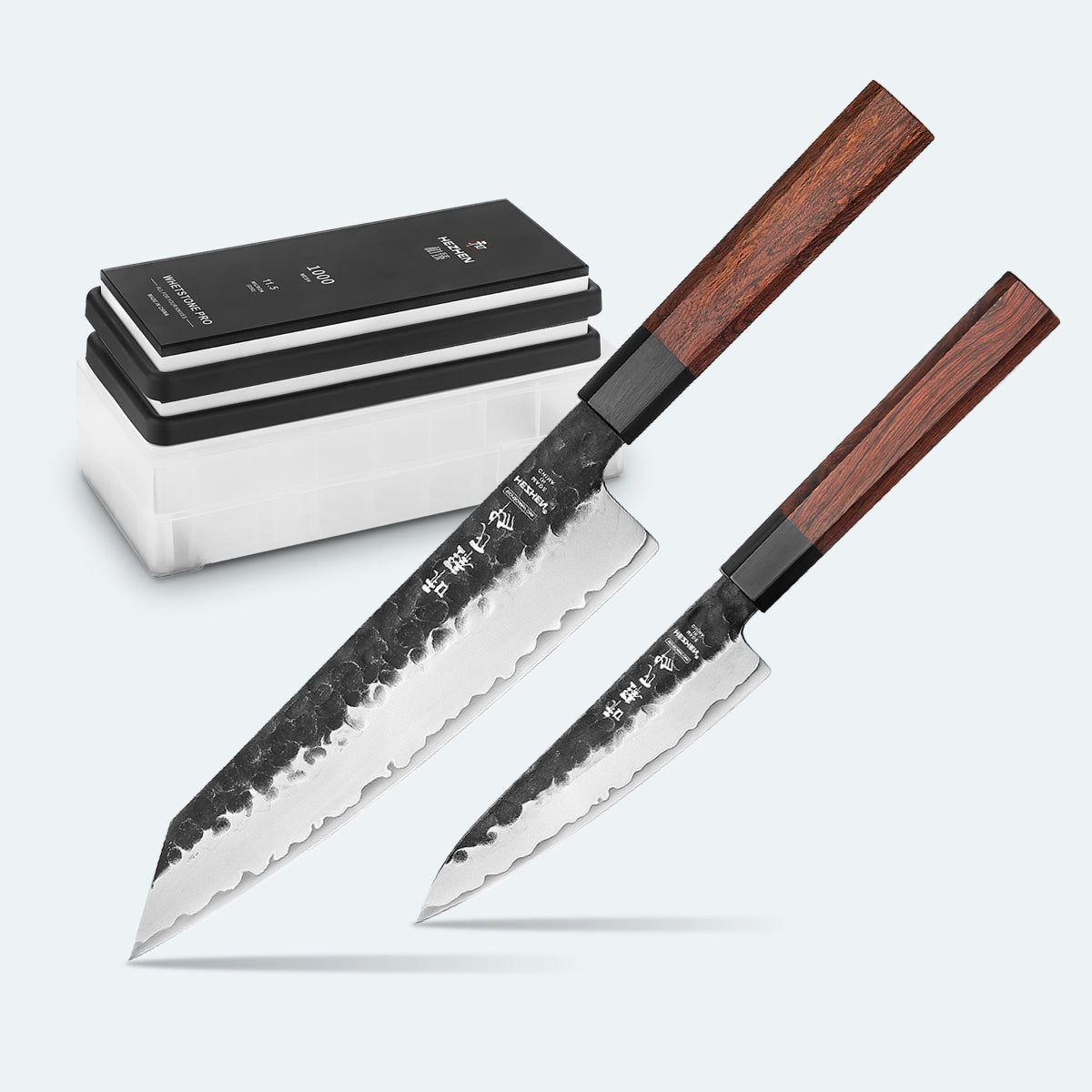 HEZHEN PM8S - 8.5" Kiritsuke & 5.5" Utility & 1K/5K Whetstone bundle