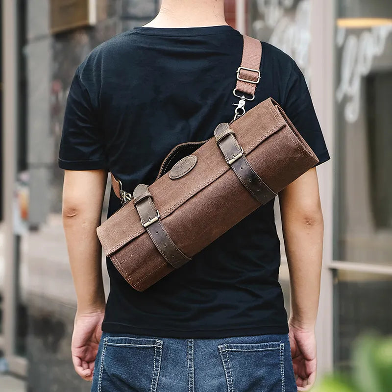 XINZUO - Chef knife roll bag with Shoulder Strap - Brown