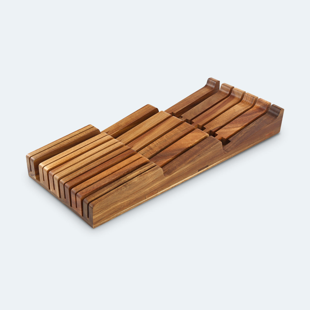 XINZUO 11 Slots acacia wood drawer knife organizer